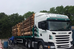 Jenkinson Scania truck with skeleton tree wood carrying trailer
