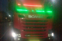 Scania Tractor Unit at night with green LED lighting