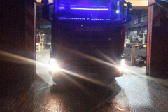 Scania Tractor Unit at night with blue LED lighting