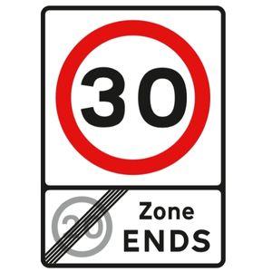 end of 30mph zone road sign