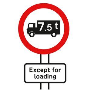 no goods vehicles over maximum gross weight shown except for loading and unloading road sign